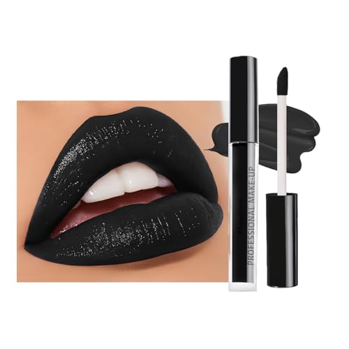 Lápiz Labial Negro, Maquillaje Retro Brillo de Labios de Larga Duración, Negro Pintalabios Mate Líquido Muy Pigmentadas para Fiestas, Máscaras, Halloween