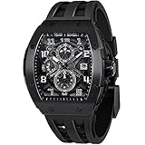 TSAR BOMBA Montre Homme - Montre Quartz Tonneau de Luxe - Chronographe - Verre Saphir - Etanche 50m - Bracelet Viton - Calendrier Lumineux