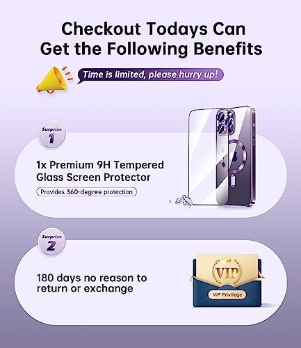 Waldeng for iPhone 14 Pro Max Case with Integrated Camera Lens Protector, [Compatible with MagSafe] [Original iPhone Exterior], Crystal Clear for iPhone 14 ProMax Case 6.7", Purple