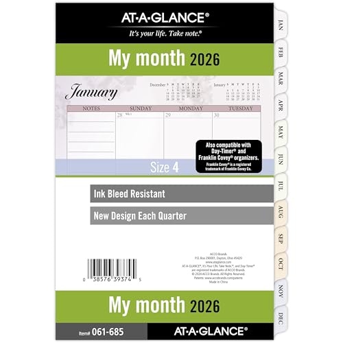 AT-A-GLANCE 2026 Planner Refill, Monthly, 5-1/2" x 8-1/2", Desk Size 4, Loose-Leaf, Unruled Blocks, Nature (061-685-26)