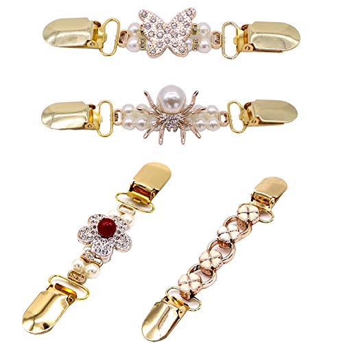 4 Pièces Pinces à Pull Chandail Fermoir, Style Vintage Cardigan Fermoir, Clips pour Pull pour Femme en Alliage, Motif de Fleur D'araignée Papillon, pour Cardigan, Chemisier et Châle(4 Styles, Doré) Cover