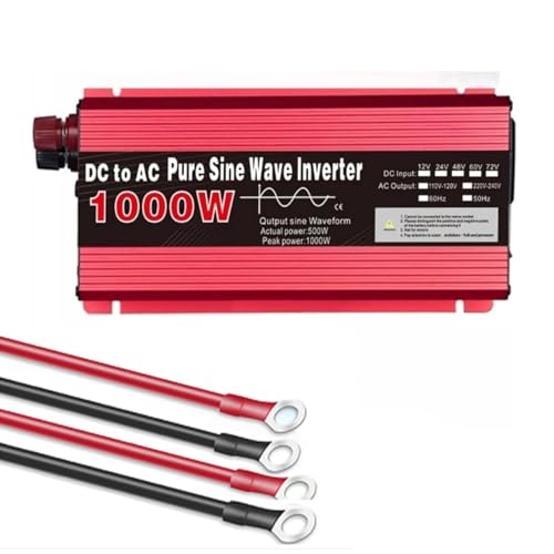 BAOJUHUIKANG 12v to 220v,Inversor de Onda Senoidal Pura de 1000W DC 12V 24V a AC 110V 220V Transformador de Voltaje Convertidor de Energía con Pantalla LED y 1 Enchufe AC