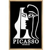 MUDECOR Framed Canvas Print Wall Art Picasso Black & White Geometric Kiss Portrait Shapes Abstract Illustrations Modern Art Minimal Dramatic Dark for Living Room, Bedroom, Office - 24'x36' Natural