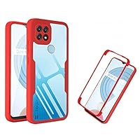 HAOYE Cover Per Realme C21 Con Protezione Schermo Integrata – Custodia 360° Trasparente Antiurto, Doppio Strato TPU E PC, Bumper Protettivo (Rosso)