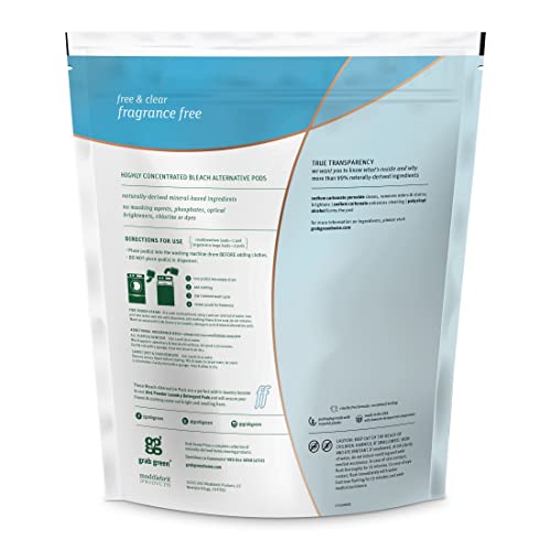 Grab Green Bleach Alternative Pods, 60 Count, Chlorine Free, Fragrance Free, Plant And Mineral Based, Laundry Booster To Brighten Whites, Removes Stains, Neutralizes Odors #TOP1