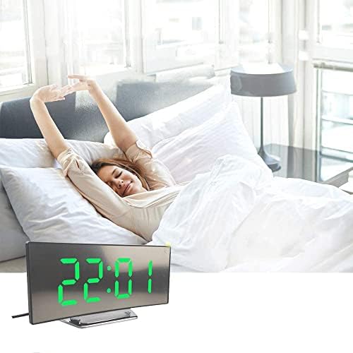 Digital Alarm Clock, LED Bedside Clock Mains Powered, Alarm Clock with Night Light for Bedrooms,7" Curved-Screen,2 Levels of Brightness, Snooze,12/24H, USB Charger,Travel and Office, Festival Gift