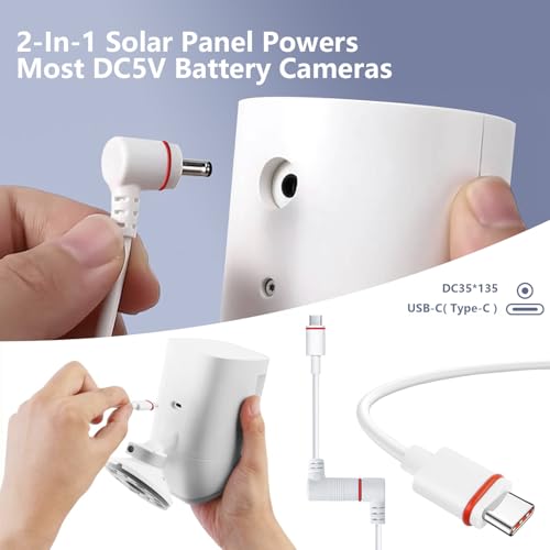 Image of 6W Solar Panel for Ring Camera, Solar Charger Compatible with Ring Spotlight /Stick Up Cam Battery /Plus /Pro, Waterproof Solar Charger with USB-C & Barrel Plug, 10ft Long Cable with Fast Charging