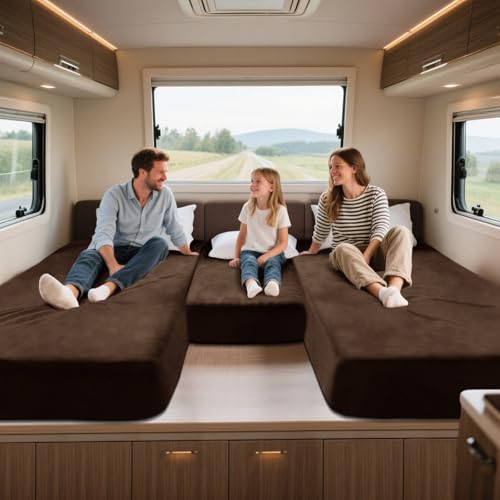 KYJSW 3 Piezas Sabana Bajera Ajustable para Autocaravana, Protector de Colchón Ultra Suave de Terciopelo - Bolsillo Profundo 40cm (Brown)