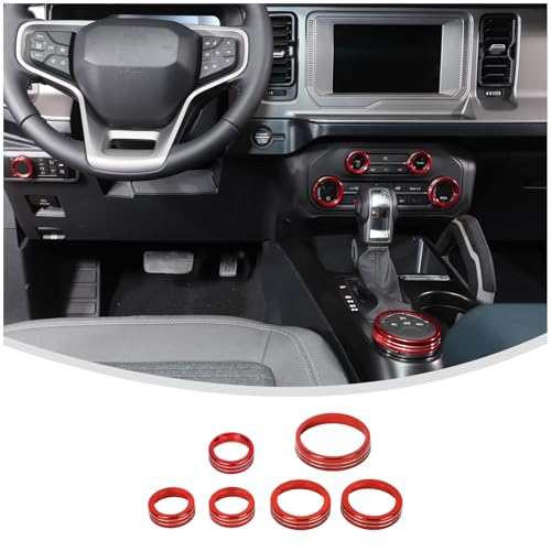 Linskip Dashboard Control Knob Trim Set for Ford Bronco 2025-2021, Aluminum Switch Knob Covers for Bronco Interior Accessories(Red)