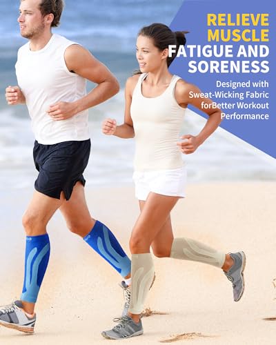 Image of CAMBIVO Calf Compression Sleeve 3 Pairs Footless Compression Socks Running