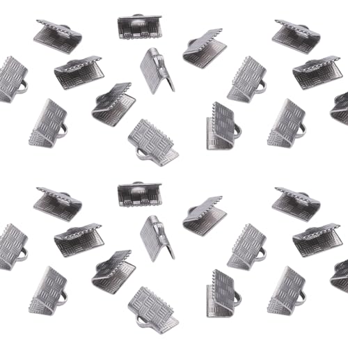 ccHuDE 200 Pcs Ribbon End Crimp Clamps Small Metal Pinch Crimps Fasteners Jewelry Crimp Ends Pinch Crimp Cord Ends for Jewelry Findings 10mm