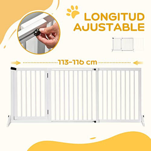 Miniatura 3 de Pawhut Barrera Para Perros Extensible Barrera De Seguridad Para Perros De 3 Paneles Con Longitud Ajustable Marco De Madera Y Soporte De Pie 113-166x36x71 Cm Blanco