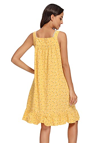Izzy + Toby Cotton Nightgowns For Women Sleeveless Victorian Nightgown Lightweight Comfy Night Dress Sleepwear Cute Nighty Lounge Dress Nightshirt Print Yellow S #TOP5