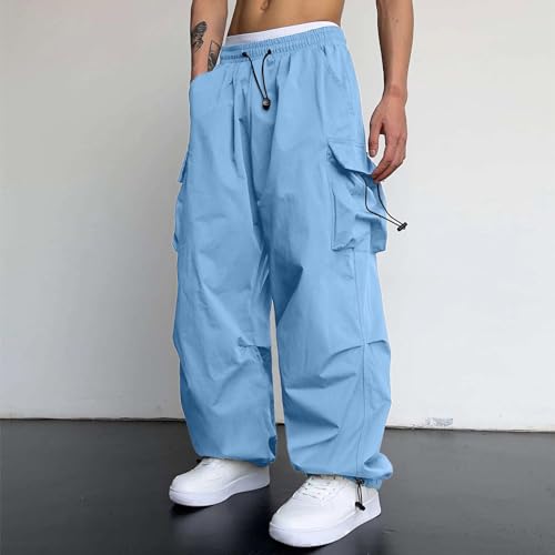 Men's Baggy Cargo Pants Open Bottom Loose Fit Drawstring Waist Parachute Pants Harem Joggers with Pockets for Streetwear2
