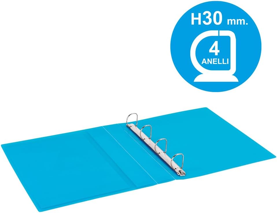 Favorit Customisable Binder with Pocket on Cover and Spine, Internal Size 22 x 30 cm, 4 Rings (D), H 30, Light Blue