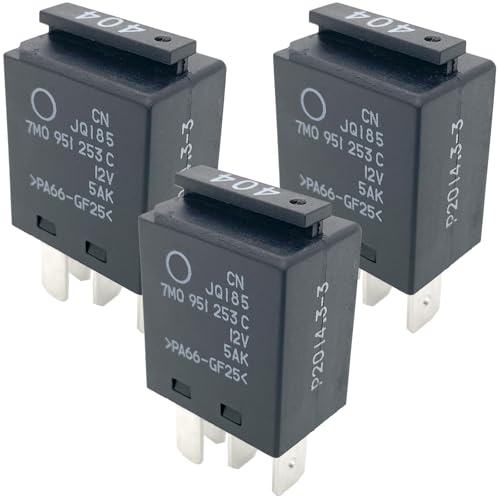 3-Pack 404 Relay 7M0951253C – 30A 12VDC 5-Pin SPDT Automotive Relay – Compatible with VW Golf, Audi A4, Porsche Cayenne – Fixes Fuel Pump & P0230/P0699 Errors