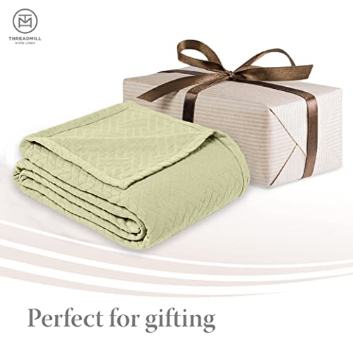 Threadmill Luxury Cotton Blankets For King Size Bed | All-Season Cozy 100% Cotton King Size Blanket | Criss Cross Soft & Lightweight Coverlet Fits California King Size Bed, 104X92 | Sage Green #TOP3