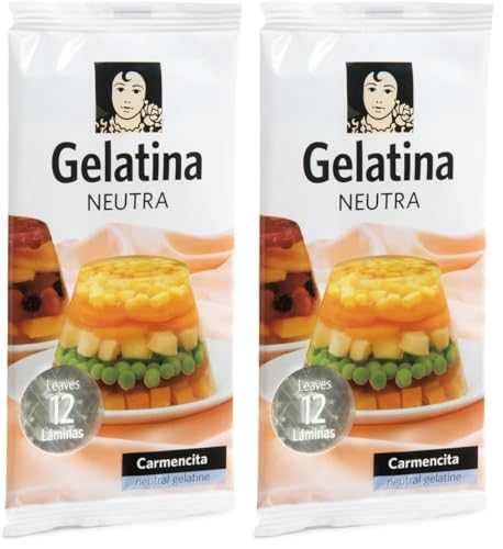 Carmencita Gelatina Neutra, 12 Láminas, Bolsa individual 20g (Paquete de 2)