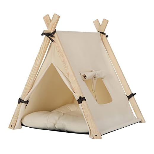 EUGAD Tienda para Mascotas con Cama para Perros Gatos 60x60x70cm Tienda de Lona Lavable Casa para Mascotas con Cojín Suave y Extraíble Montaje Fácil con Soportes de Madera Blanco 0023GD