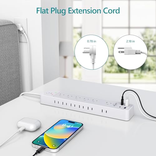Surge Protector Power Strip - AiJoy 5Ft Extension Cord with Multiple Outlets,12 Outlets,4 USB Ports(2 USB-C),1500J Surge Protection Wall Mount for Home Office Supplies, Dorm Essentials - Thumbnail 4