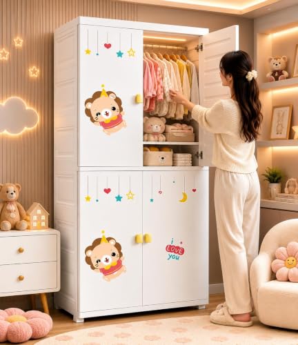 Image of HIWARE Premium Modular Wardrobe for Bedroom, Kids Room and Home | Spacious Clothes Storage Cabinet with Drawers and Shelves | Modern Stylish Design, Heavy Duty, Multipurpose Organizer -Lion