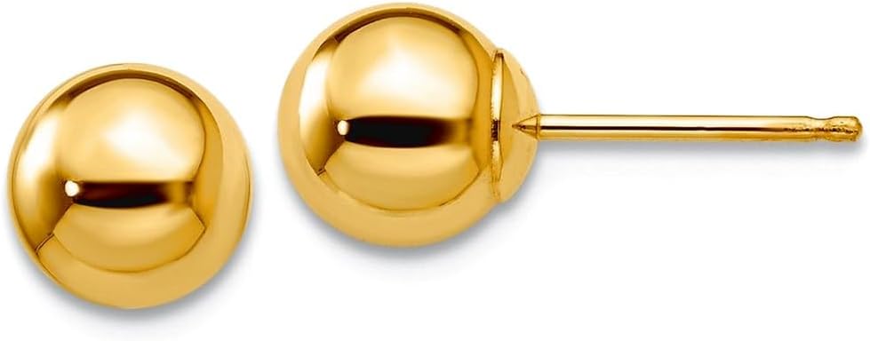 10k Solid Yellow Gold Polished 6mm Ball Post Earrings 6x6mm Wide 6mm Thick Ball Earring for Women