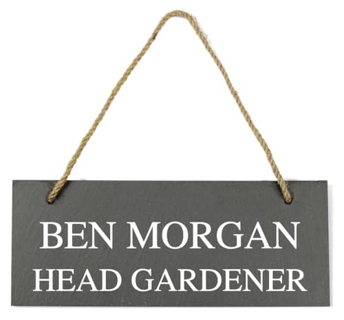 Personalised Hanging Natural Slate Plaque Sign - 25x10cm - Outdoor Garden Shed Sign - Custom Text