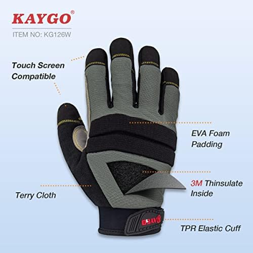 KAYGO Winter Mechanics Work Gloves KG126W,Winter Insulated Double Lining, Heavy duty,Improved dexterity,Excellent Grip,Ideal for working on cars and outdoor jobs, Extra Large