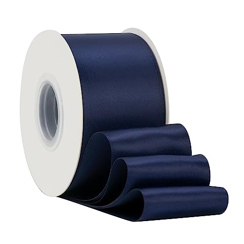 HUIHUANG Navy Blue Ribbon 2 inch Wide Double-Faced Navy Satin Silk Ribbon for Home Decor, Crafts, Bows Making, Flower Bouquet Wrap, Gift Wrapping, Gift Basket, Wedding Party Decor- 25 Yards/Roll by HUIHUANG - Image 3
