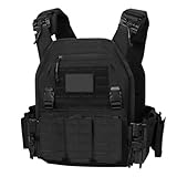 Chaleco táctico para airsoft al aire libre, chaleco táctico militar, impermeable, ligero, liberación rápida, equipo de entrenamiento militar para combate, caza, camping, Negro, 45 x 35 x 15cm