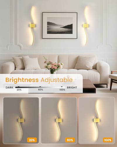 Image of NIORSUN 39.4 Inch Battery Operated Wall Sconce Set of 2, Gold Modern Rechargeable Wall Lights with Remote, 3CCT Dimmable Wireless Wall Lamp for Living Room Bedroom Hallway