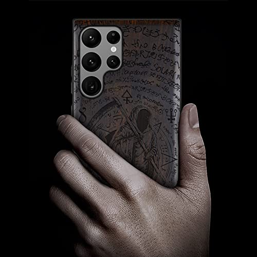 Carveit Wood Case For Galaxy S22 Ultra Case 2022 [Natural Wood & Black Soft Tpu] Shockproof Protective Cover Wooden Case Compatible With Samsung S22 Ultra (The Grim Reaper Of Carved-Blackwood) #TOP1