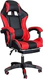 Gaming Chair, Computer Racing Chair with Footrest and Lumbar Support, Ergonomic High Back Office Headrest, Executive Swivel Rolling Leather Video Game (Red)