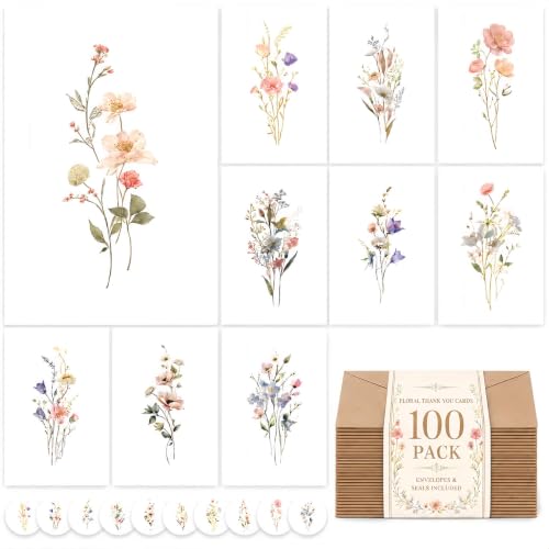 XXINMOH 100 PACK Blank Cards with Envelopes, Blank Greeting Cards 4x6, Beautiful Blank Greeting Cards, Elegant Floral Note Cards with Peel-and-Seal Envelopes, Empty Stationary Set For All Occasions