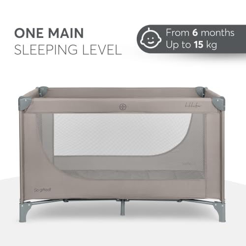 Image of KikkaBoo So Gifted Compact Folding Baby Umbrella Bed, Lightweight Travel Cot 120 x 60 cm, Up to 15 kg, Without Mattress, Carry Bag Included, Dark Beige, Cot
