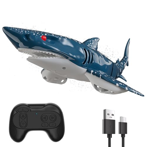 Requin télécommandé pour enfants, jouet RC requin 2,4 GHz, bateau-requin télécommandé avec mouvement de queue réaliste et éclairage, jouet aquatique pour baignoire et piscine, cadeau pour garçons et f
