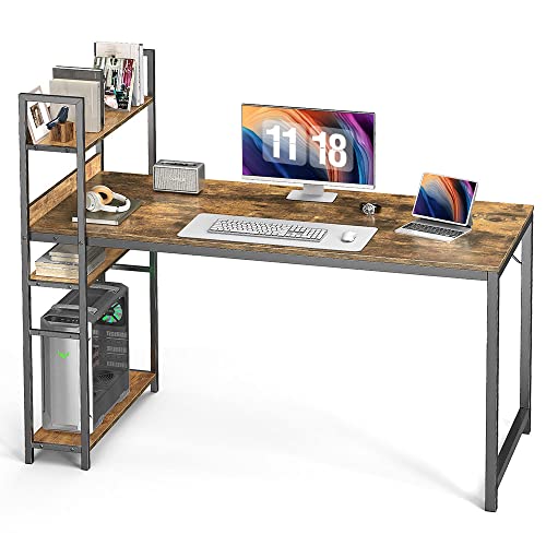 Desk Computer Desk With Shelves, Home Office Desks Table 55 Inch Pc Desk Bedroom Desk Work Desk Study Desk Wood Desk With Storage Removable Middle Shelf For Dorm, Student, Gaming #TOP16