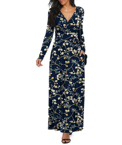 Image of LILBETTER Women Long Sleeve Deep V Neck Loose Plain Long Maxi Casual Dress