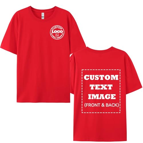 100% Cotton Custom T-Shirt, Personalized Text/Image/Logo for Men Women, Soft & Breathable Red
