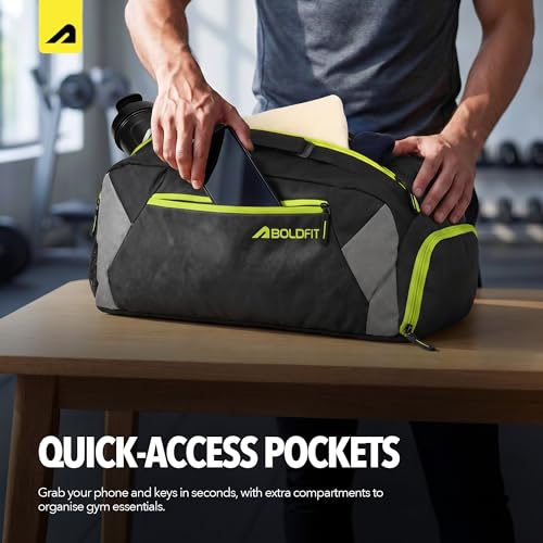 Image of Boldfit Gym Bag for Man 33 litres Sports Duffle Bags Water Resistance Duffle Gym Bags for Men Multipurpose Travel Bag for Women Luggage Duffel Black Grey 33L