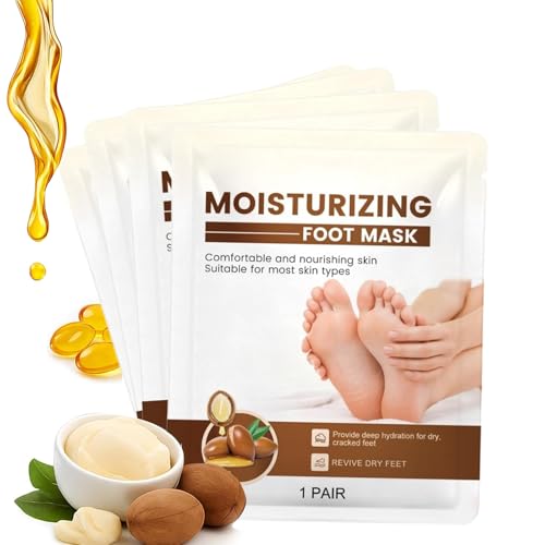 Masque Pieds Très Secs et Abîmés,Masque Exfoliant pour les Pied,Soin au Beurre de Karité,Huile de Jojoba et Vitamine E,Soin des pieds et des peaux mortes,Foot Mask (4PC)