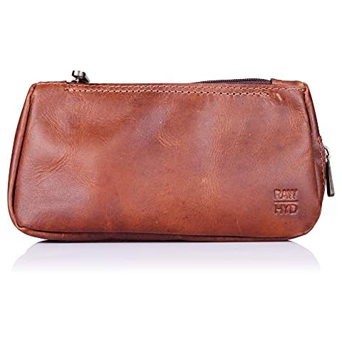 RAW HYD Leather Tobacco Pouch & Pipe Case – Tobacco Pipe Bags & Pouches w/Rubber Lined Pocket for Tobacco Storage – Genuine, Full-Grain Leather Tobacco Pipe Accessories – 7.5” x 4” Tobacco Pipe Pouch Cover