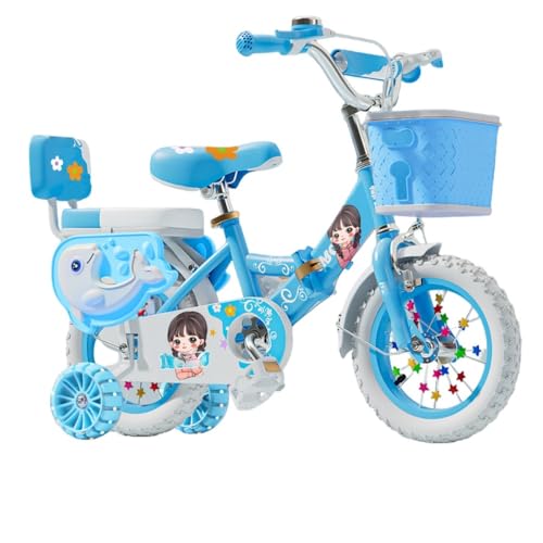 GERRBG子供と幼児用の折りたたみ自転車、12/14/16/18インチ、2?14歳向け、高さ調節可能、補助輪、バスケット、ハンドブレーキ付き、組み立て簡単、2?10歳の男の子と女の子向け、誕生日プレゼント (バイオレットホワイトタイヤ,12インチ)