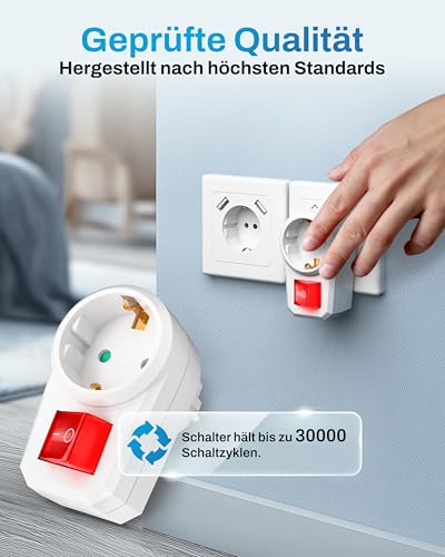 feletec schaltbare Steckdose mit Schalter, Steckdosenschalter 2-polig, Schaltsteckdose mit Kindersicherung, 3 Stück