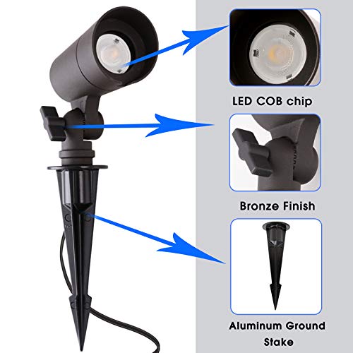 E Energetic Lighting Led Landscape Lights With Connectors, 12V Low Voltage, Warm White 3000K, 4W, 175Lm, Outdoor Waterproof Garden Pathway Lights Wall Tree Flag Spotlights With Spike Stand, 2 Pack #TOP5