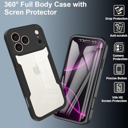 Coque iPhone 17 Pro Max noire rigide transparente avec protection ecran intégrale - 3