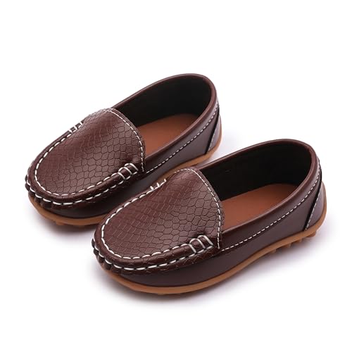 Image of Boys Loafers PU Leather Slip-On Toddler Dress Shoes Non-Slip Sole Kids Moccasins for School Events and Daily Wear