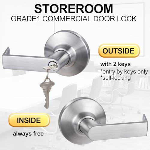 HISAFE Storeroom Grade 1 Commercial Door Locks Heavy Duty Door Lever in Public Buildings, Non-Handed, UL 3 Hour Fire Rated, ADA Compliant, Brass Latch, 2-3/4''Backset, Satin Chrome 26D by HISAFE - Image 3