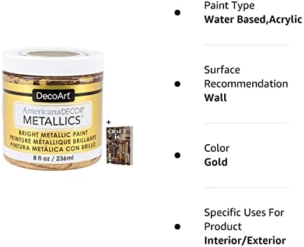 DecoArt Americana Decor Metallics 24K Gold Paint - 8oz Metallic 24K Gold Acrylic Paint - Water Based Multi Surface Paint for Arts and Crafts, Home Decor, Wall Decor, Gilding Paint & Touch Ups + E-book