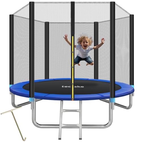 tectake® Trampoline de Jardin Extérieur Ø 244 cm Trampoline Rond avec Échelle, Filet de Protection & Tour rembourré, Enfants Adultes Certifié GS pour Une Sécurité Maximale